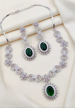 Silver-Plated Necklace & Earrings Set | Indian Jewellery | Elegant Stone Jewellery Indian Neckles Set