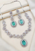 Silver-Plated Necklace & Earrings Set | Indian Jewellery | Elegant Stone Jewellery Indian Neckles Set