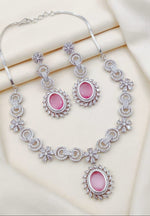 Silver-Plated Necklace & Earrings Set | Indian Jewellery | Elegant Stone Jewellery Indian Neckles Set