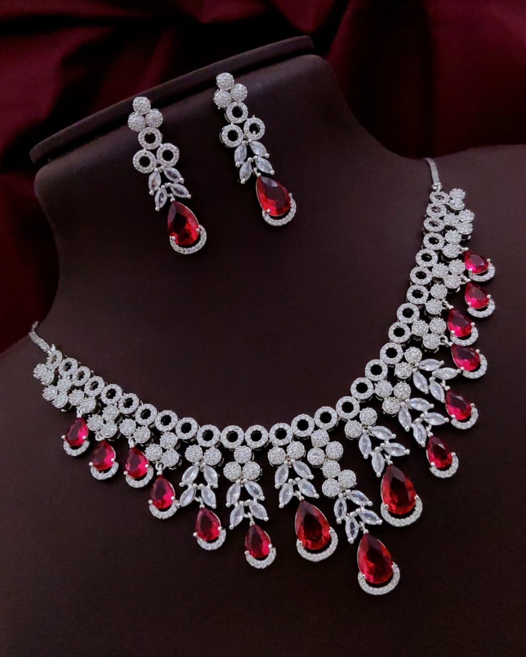 Silver-Plated Necklace Set with Earrings | Indian Jewellery | Elegant Stone Jewellery Indian Neckles Set