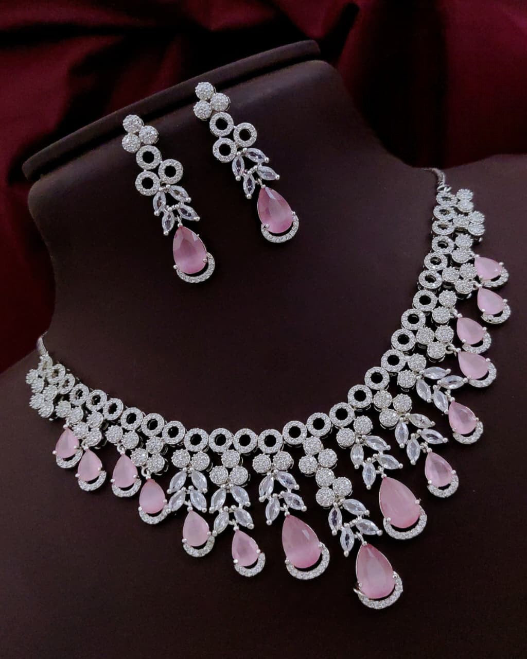 Silver-Plated Necklace Set with Earrings | Indian Jewellery | Elegant Stone Jewellery Indian Neckles Set