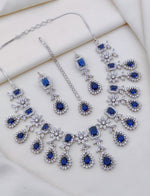Multicolor CZ Stone Bridal Jewelry Set with Maang Tikka & Earrings | Indian Jewellery | Premium Stone Jewellery Indian Neckles Set