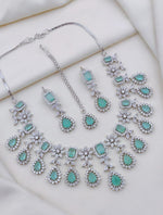 Multicolor CZ Stone Bridal Jewelry Set with Maang Tikka & Earrings | Indian Jewellery | Premium Stone Jewellery Indian Neckles Set