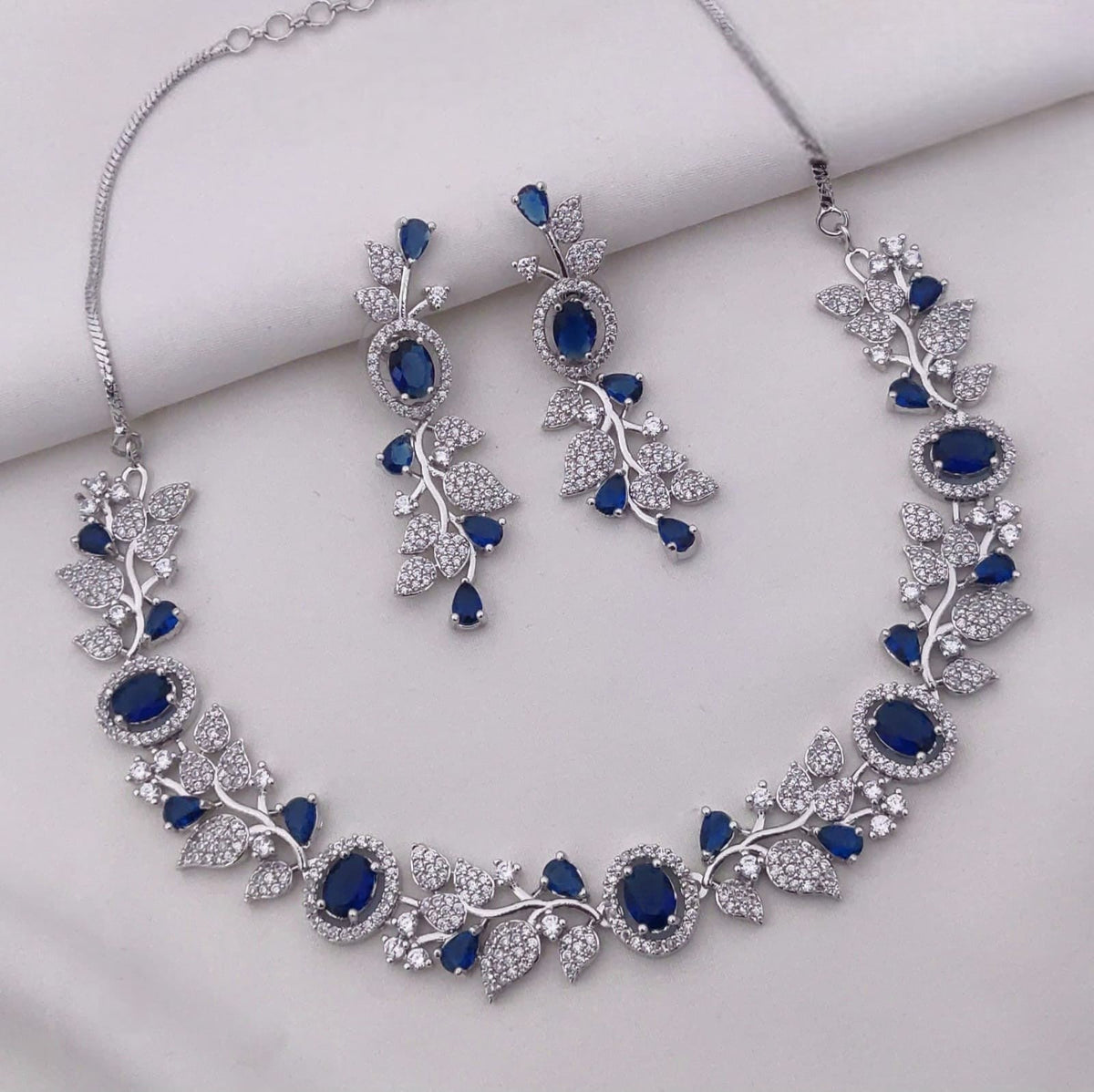 Sapphire Blue Stone Necklace Set with Earrings | Indian Jewellery | Premium Stone Jewellery Indian Neckles Set