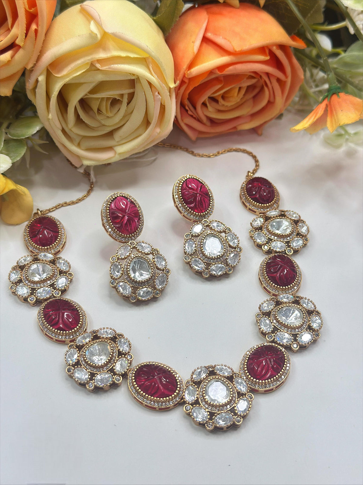 Multicolor Stone Necklace & Earrings Set | Indian Jewellery | Stone Jewellery | Indian Necklace Set