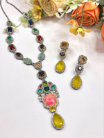 Antique Multicolor Stone Necklace Set with Earrings | Indian Jewellery | Stone Jewellery | Indian Necklace Set