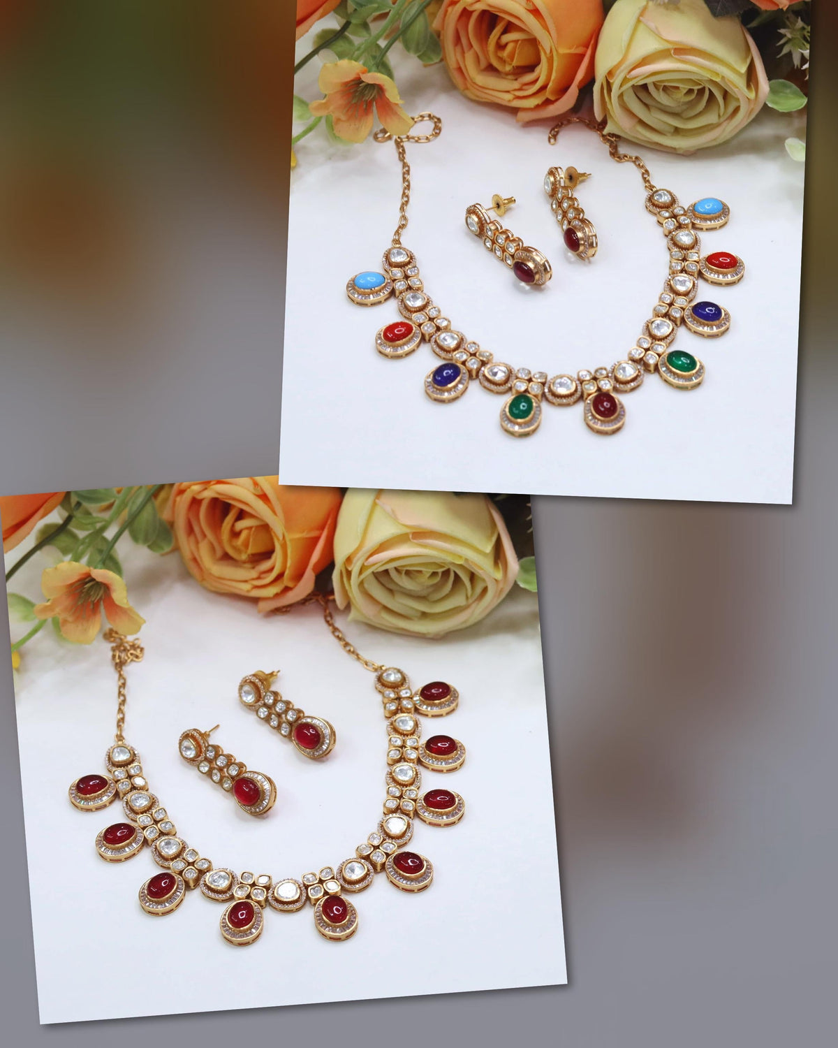 Multicolor Kundan Bridal Necklace Set | Indian Jewellery | Kundan Jewellery | Indian Necklace Set With Earrings Set