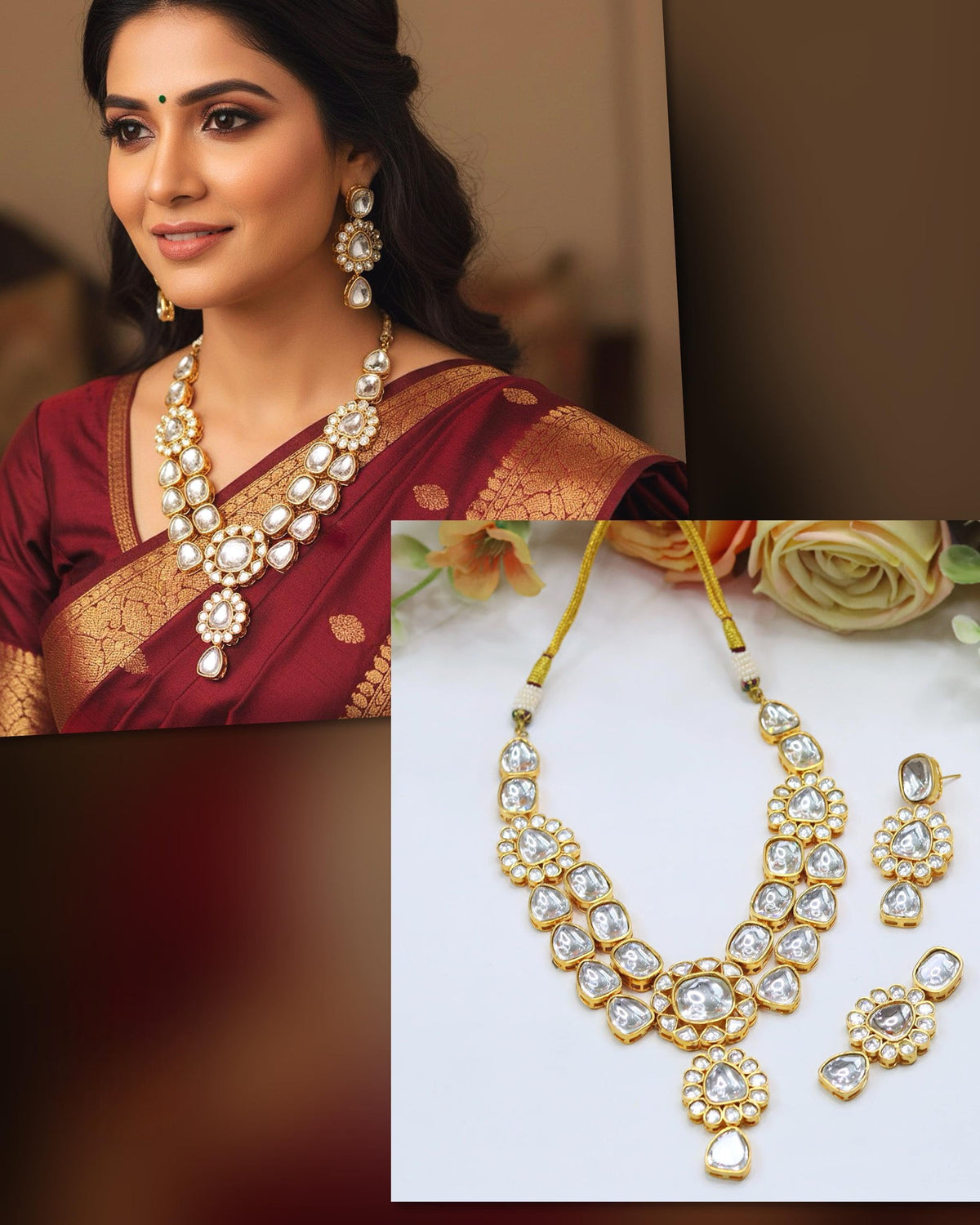 Kundan Bridal Necklace Set | Indian Jewellery | Kundan Polki Jewellery | Indian Necklace Set With Earrings Set