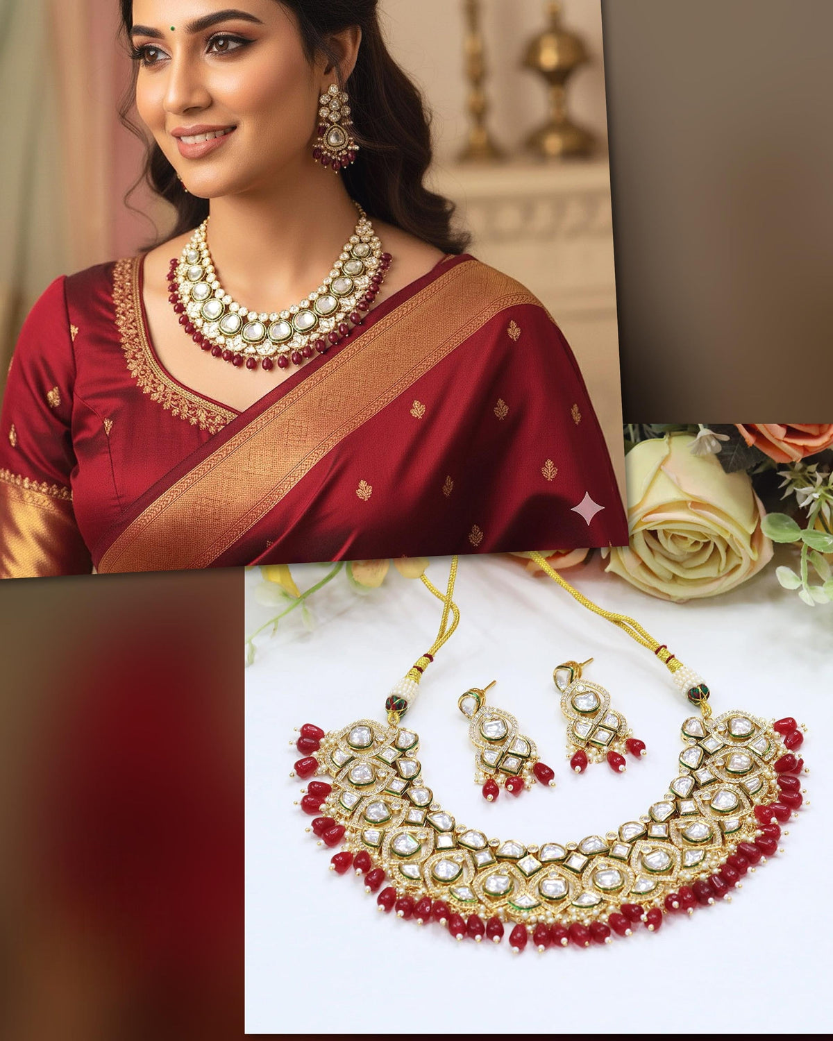 Kundan Pearl Bridal Necklace Set | Indian Jewellery | Kundan Jewellery Indian Neckles Set with Bridal Earrings