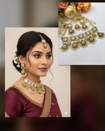 Pearl Stone Bridal Necklace Set | Indian Jewellery | Pearl Stone Indian Necklace Set with Matching Earrings & Maang Tikka | Premium Bridal Jewellery