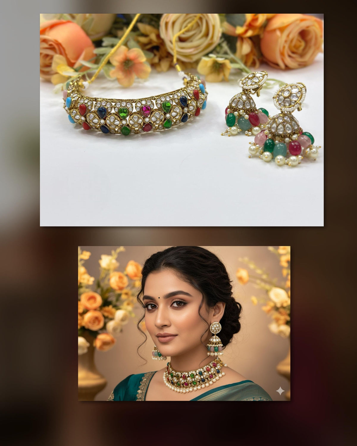 Multicolor Pearl Kundan Choker Necklace Set | Indian Jewellery | Pearl Kundan Indian Necklace Set with Matching Jhumki Earrings | Premium Indian Jewellery