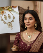 Kundan Choker Necklace Set | Indian Jewellery | Pearl & Stone Indian Necklace Set with Matching Drop Earrings