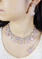 Exclusive Designer Tri-Cut Pink Stone & Zircon Necklace Set