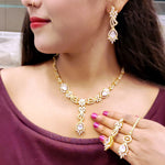 Mint Green Stone & Gold Plated American Diamond Necklace Set