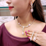 Luxurious Floral CZ & Black Teardrop Bridal/Party Jewelry Set