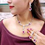 Luxurious Floral CZ & Black Teardrop Bridal/Party Jewelry Set