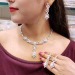 Luxurious Floral CZ & Black Teardrop Bridal/Party Jewelry Set