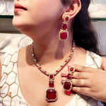 Designer Gold Tone Kundan Style Multi-Stone Party Wear Necklace Set for Women