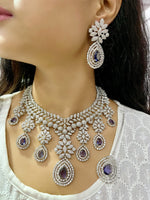Luxury Diamond Look & Deep Purple Stone Bridal Choker Set with Maangtika
