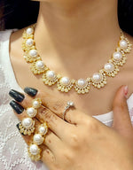 Classic Pearl & Zircon Sparkle Necklace Set – Elegant Party Wear Jewelry for Women