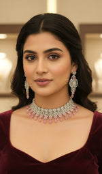 Mint Green Stone & Silver Choker Necklace Set – Elegant Designer Jewelry