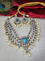 Premium Royal Emerald Kundan Choker Necklace Set with Pearls