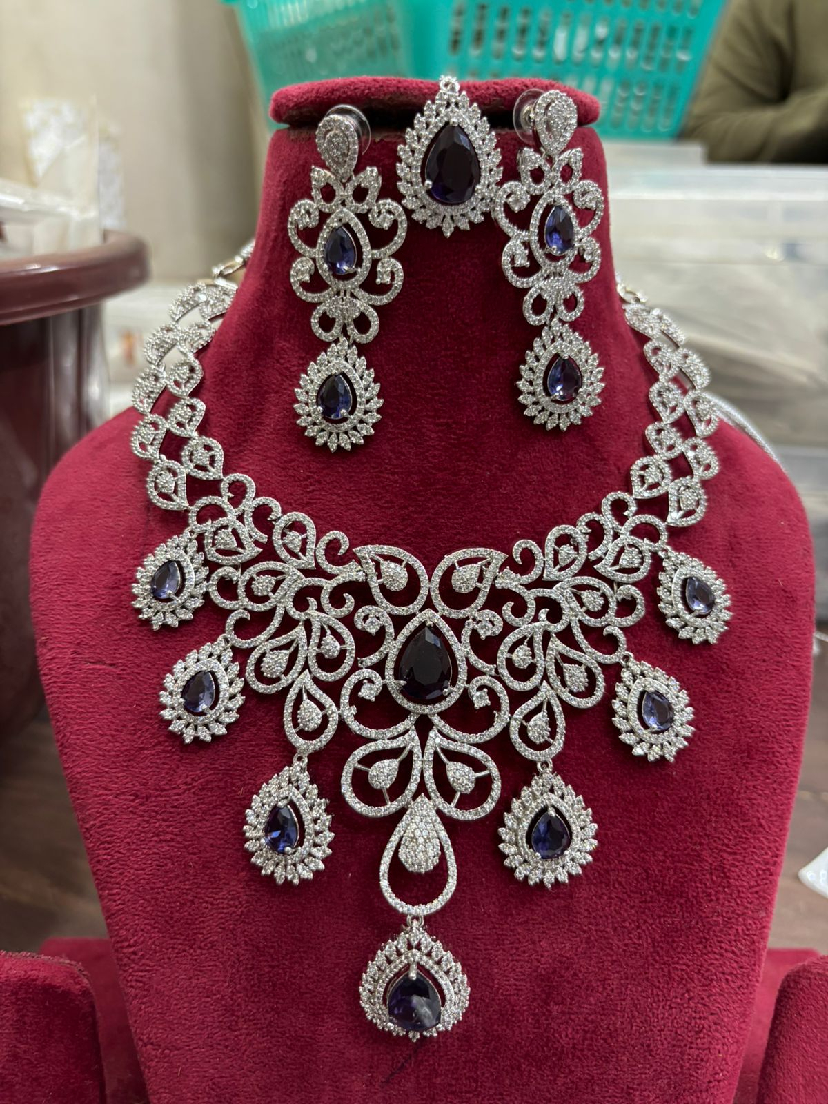 Royal Pink Elegance AD Necklace Set with Earrings & Maangtika – Premium Bridal Jewelry
