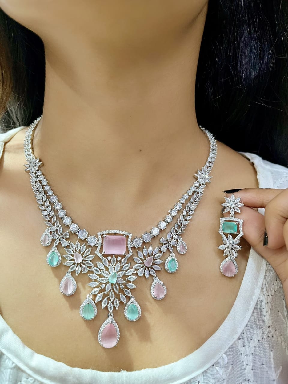 Exquisite Ruby and Diamond Necklace with Matching Earring Set