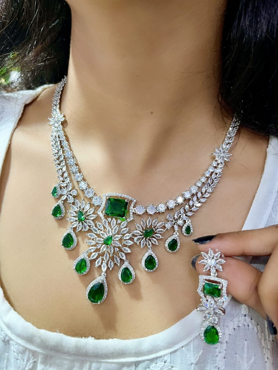 Exquisite Ruby and Diamond Necklace with Matching Earring Set