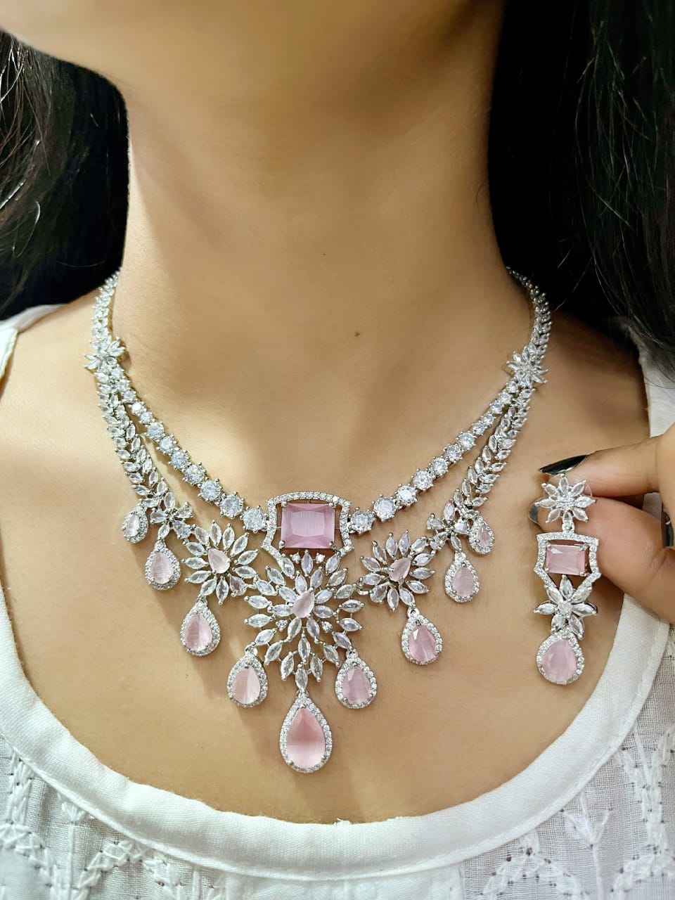 Exquisite Ruby and Diamond Necklace with Matching Earring Set