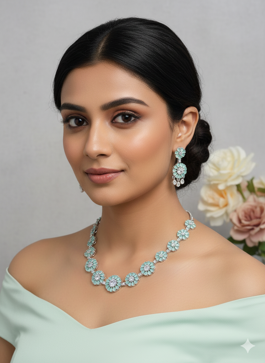 Multicolor Floral Stone Necklace & Earring Set