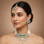 Regal Polki & Emerald Jadau Jewelry Set with Pearls - Traditional Indian Bridal Choker