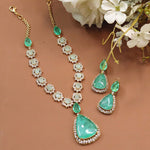 Exquisite Tear-Drop Emerald and Kundan Style Necklace Set - Gold Plated Statement Jewelry