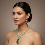 Exquisite Tear-Drop Emerald and Kundan Style Necklace Set - Gold Plated Statement Jewelry