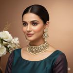 Grand Regal Kundan & Ruby Red Choker Necklace Set with Pearl Drops