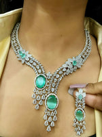 Luxury Diamond-Cut Dual Stone Necklace Set – Pink & Green Crystal Elegance