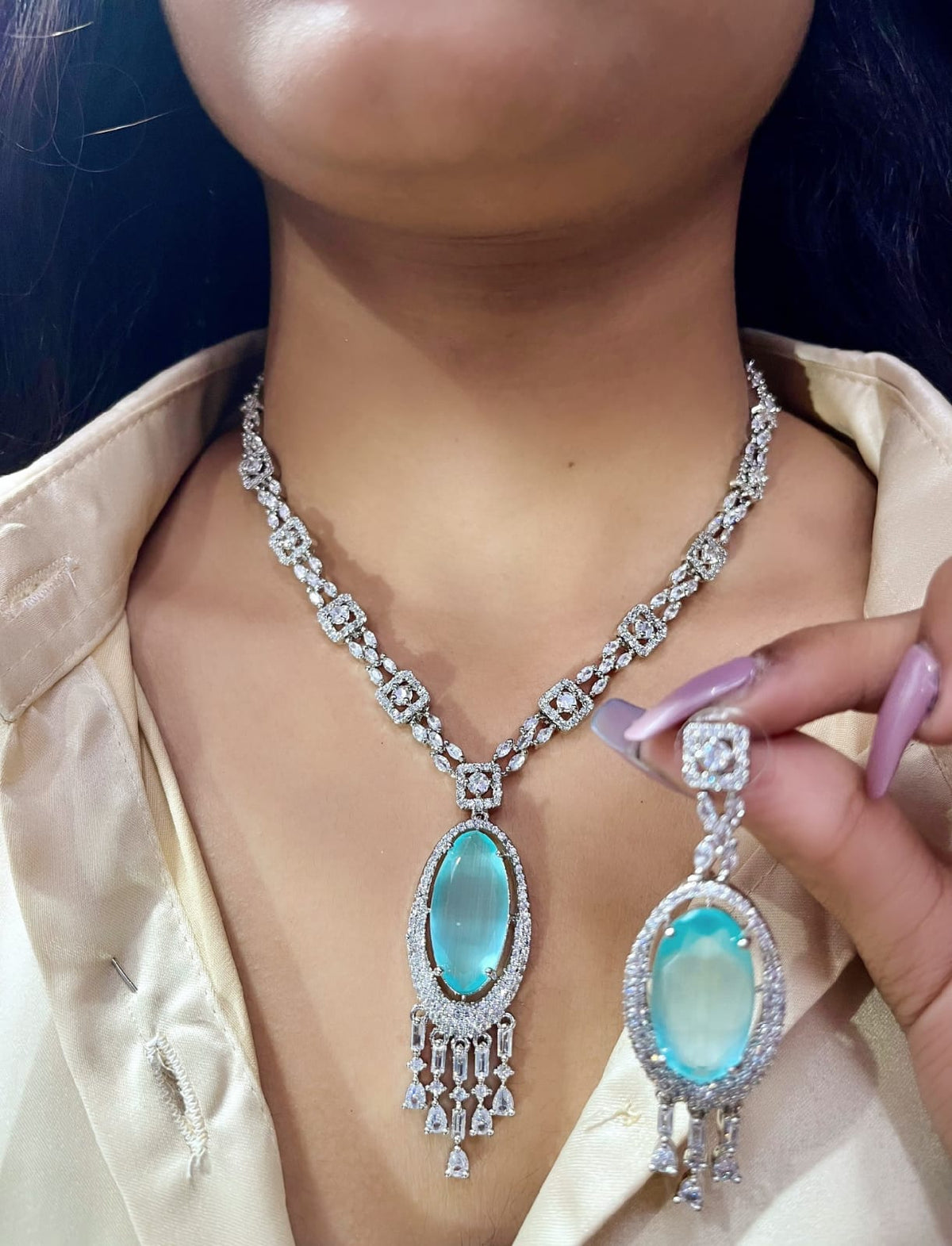 Elegant Pink Gemstone and Diamond Necklace Set