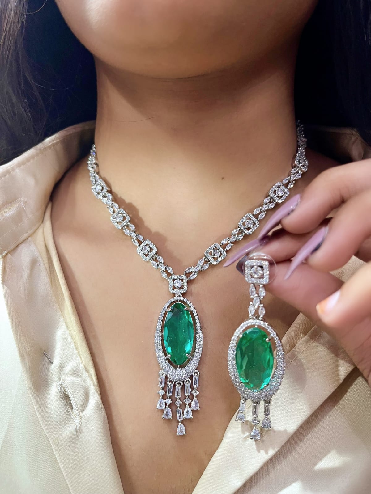 Elegant Pink Gemstone and Diamond Necklace Set