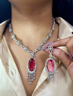 Elegant Pink Gemstone and Diamond Necklace Set