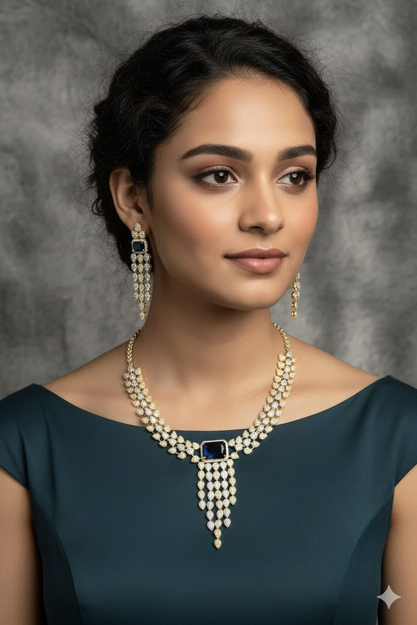 Radiant Diamond Cascade Necklace & Earring Set – Timeless Elegance