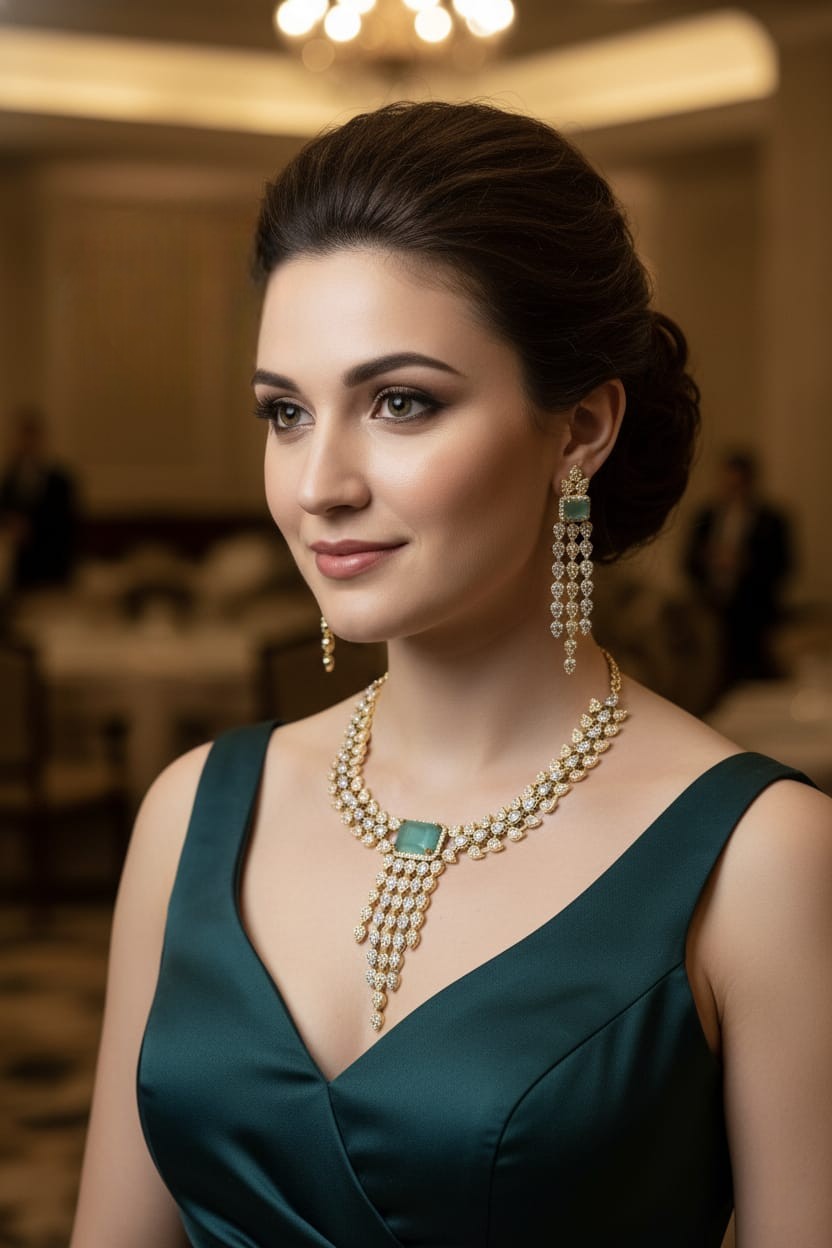 Radiant Diamond Cascade Necklace & Earring Set – Timeless Elegance