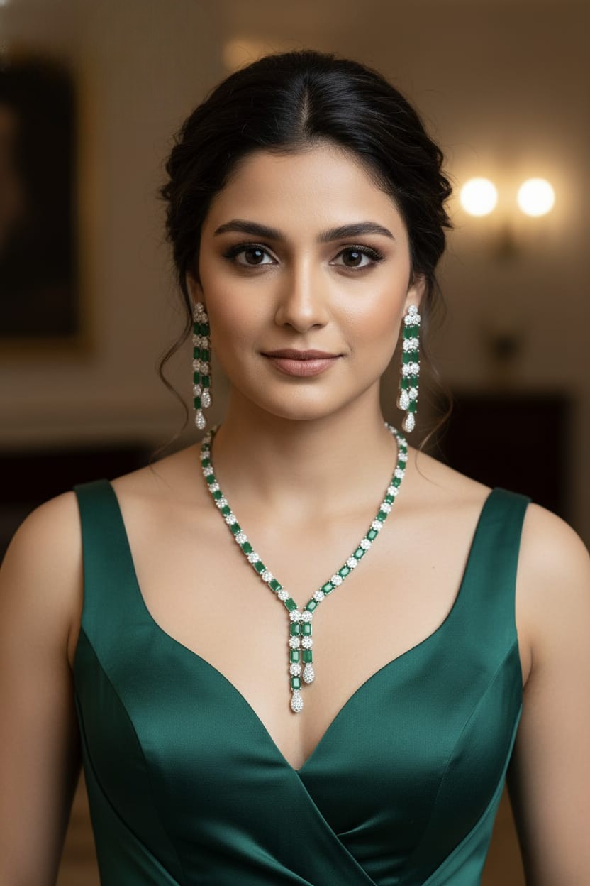 Pastel Elegance Silver Necklace & Earring Set – Mint & Blush Radiance - Libasaa.com