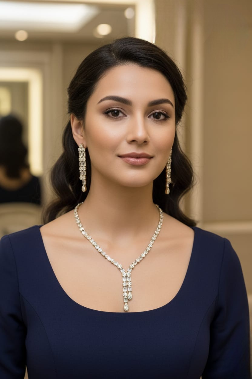 Pastel Elegance Silver Necklace & Earring Set – Mint & Blush Radiance - Libasaa.com