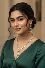 Pastel Elegance Silver Necklace & Earring Set – Mint & Blush Radiance - Libasaa.com