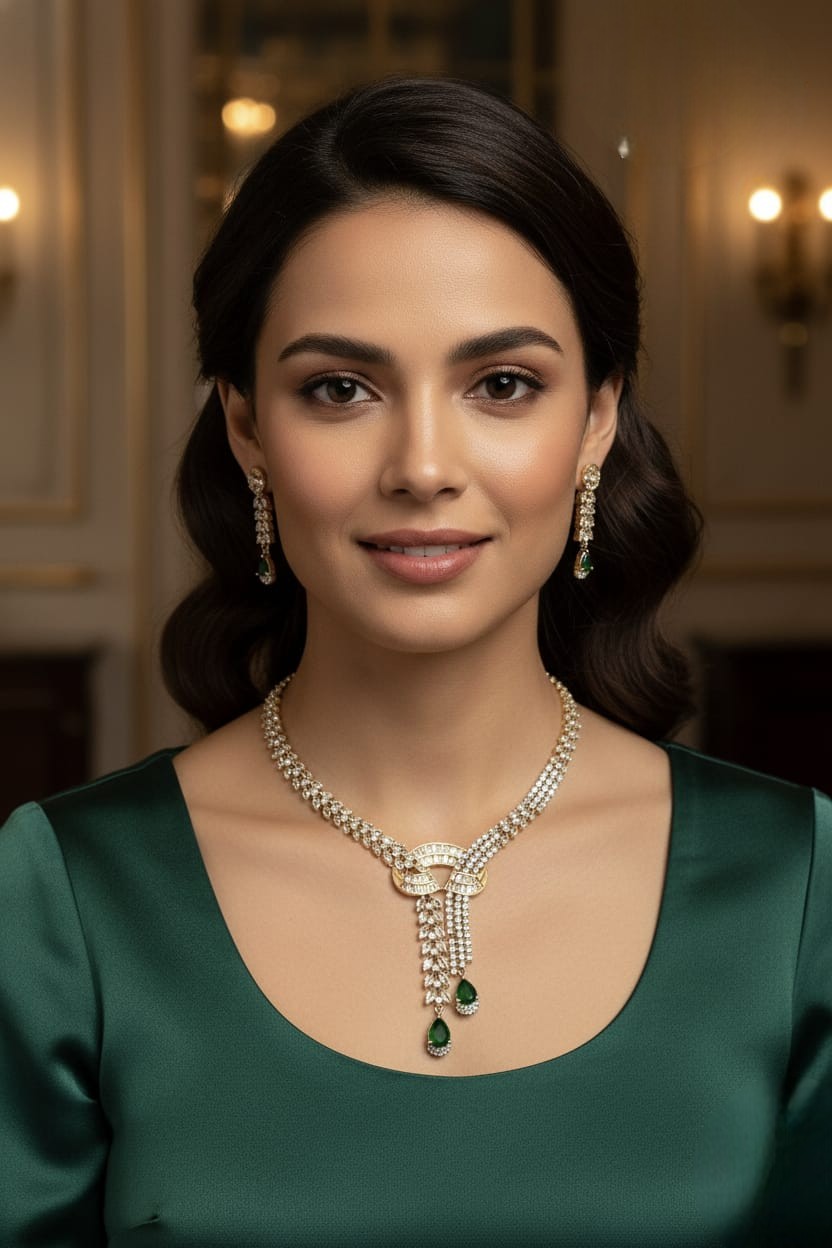 Ruby Drop Gold-Plated Diamond Necklace & Earring Set – Elegant Luxe - Libasaa.com