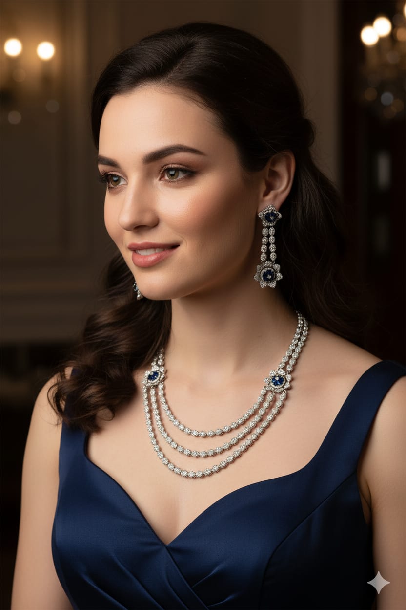 Elegant Diamond & Emerald Floral Necklace Set – Timeless Luxury for Every Occasion - Libasaa.com