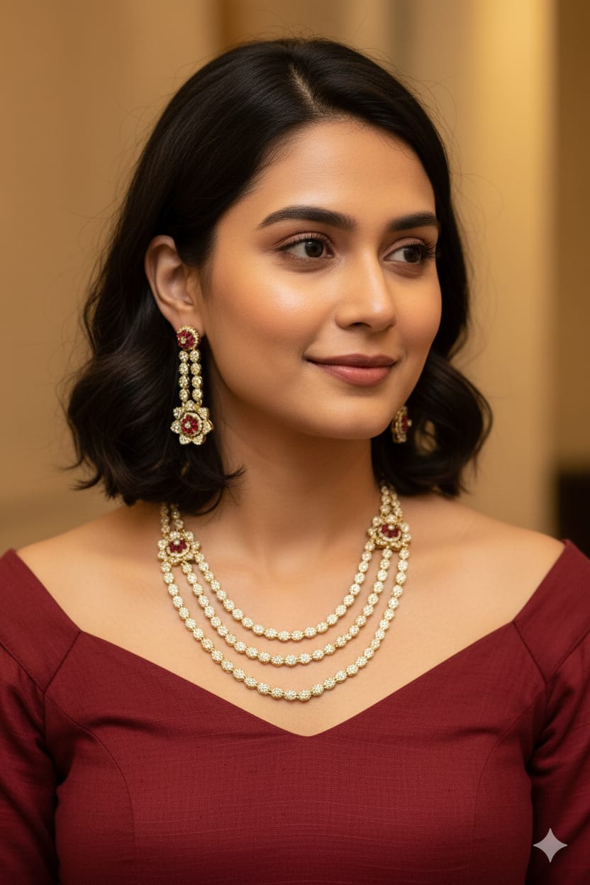 Elegant Diamond & Emerald Floral Necklace Set – Timeless Luxury for Every Occasion - Libasaa.com