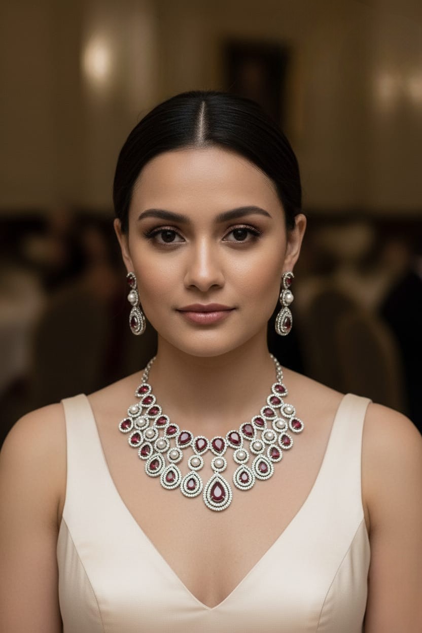 Royal Gold & Pearl Teardrop Necklace Set – Exquisite Bridal Grandeur - Libasaa.com