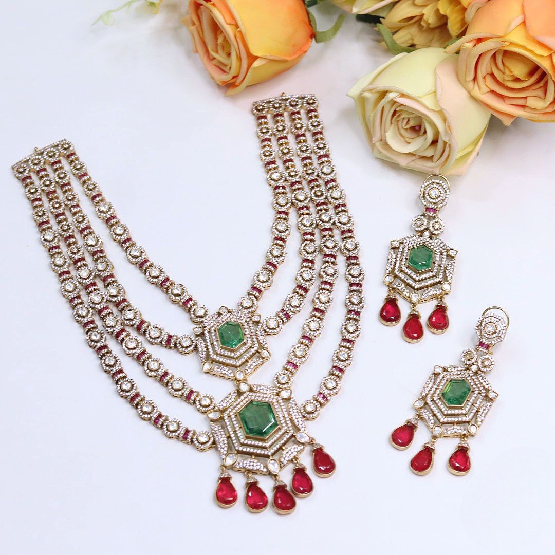 Emerald & Ruby Layered Kundan Necklace Set – Regal Bridal Statement