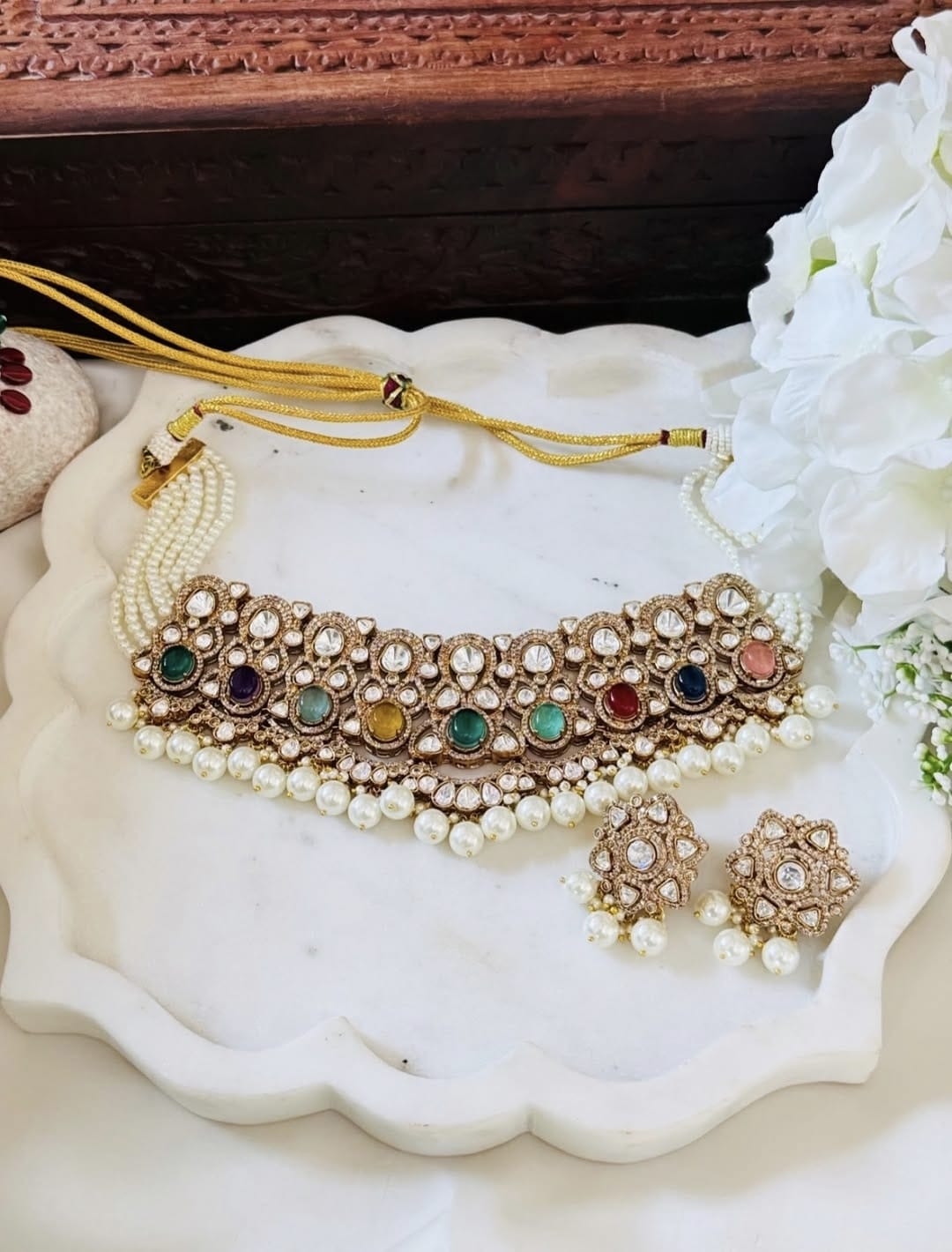 Multi-Stone Kundan Pearl Choker Set – Royal Traditional Beauty